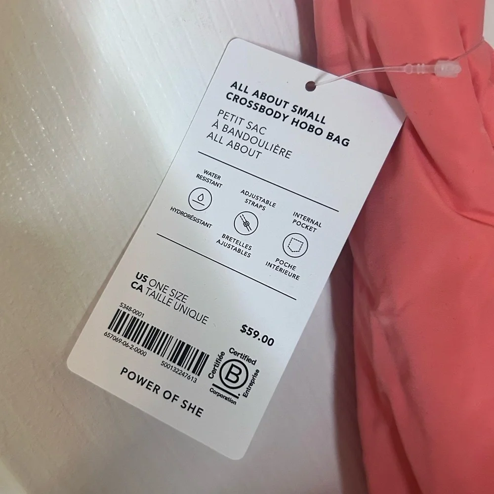 NWT ATHLETA All About Small Crossbody Hobo Bag- Coral/ One Size